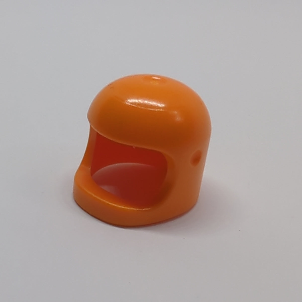 NEU Minifigur, Kopfabdeckung Helm Weltraum / Stadt mit dickem Kinnriemen - mit Visier-Dellen (Neuauflage mit oberer Delle) orange