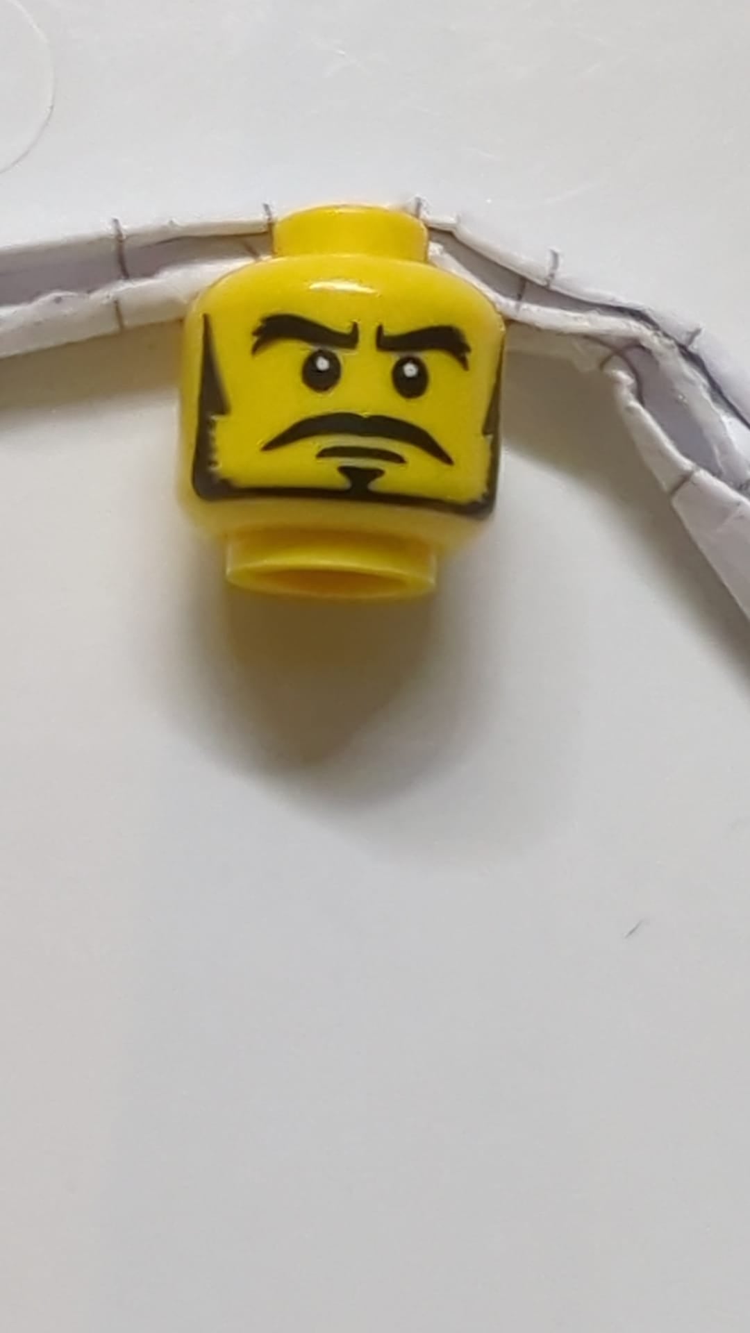 Minifigure, Head Male Black Thick Eyebrows, Sideburns, Goatee, Moustache and White Pupils Pattern