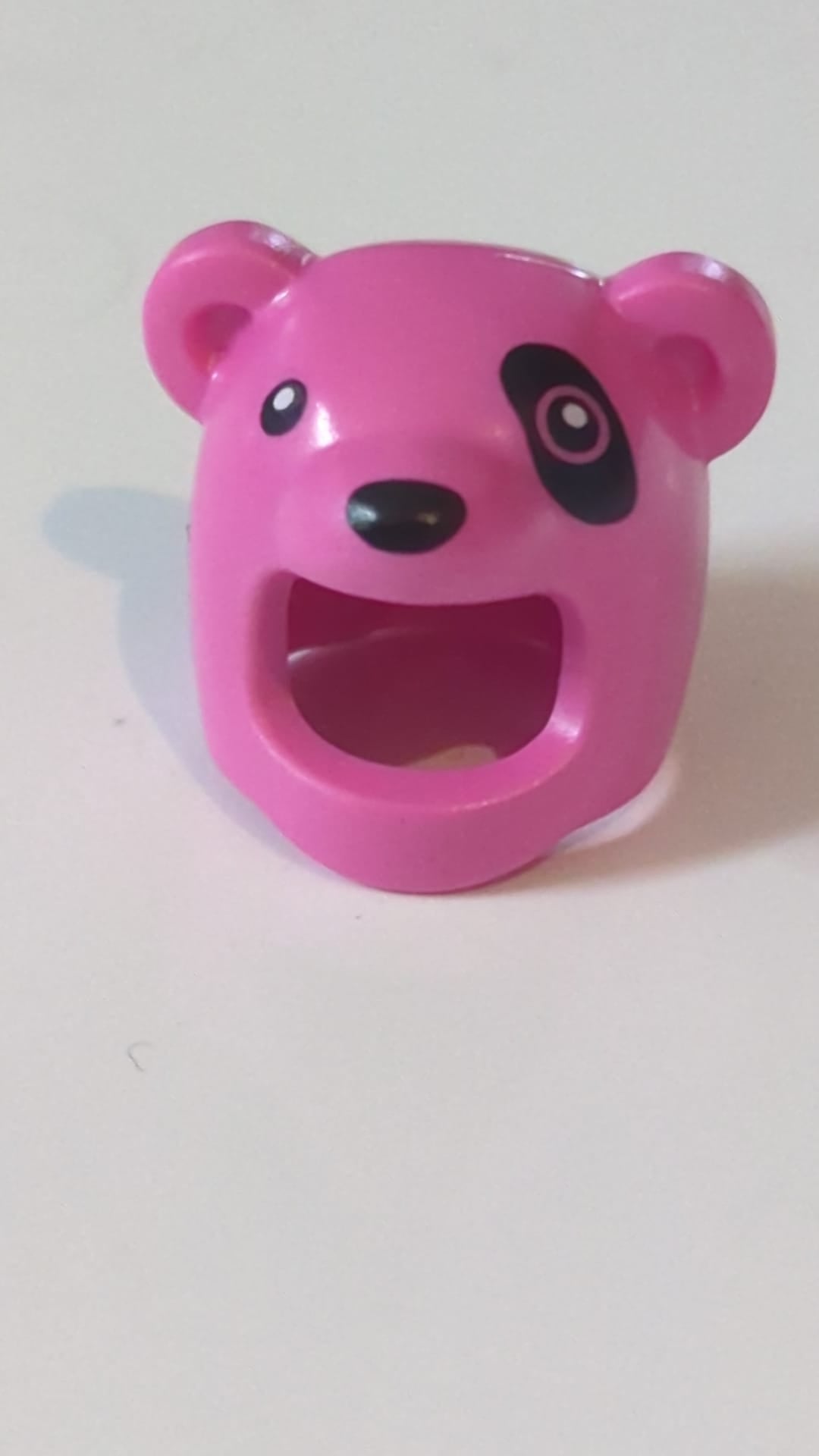 NEU Minifigur, Kopfbedeckung, Eisbären-Kostüm mit schwarzer Nase sowie Augen- und Augenklappen-Aufdruck (BAM) knallpink