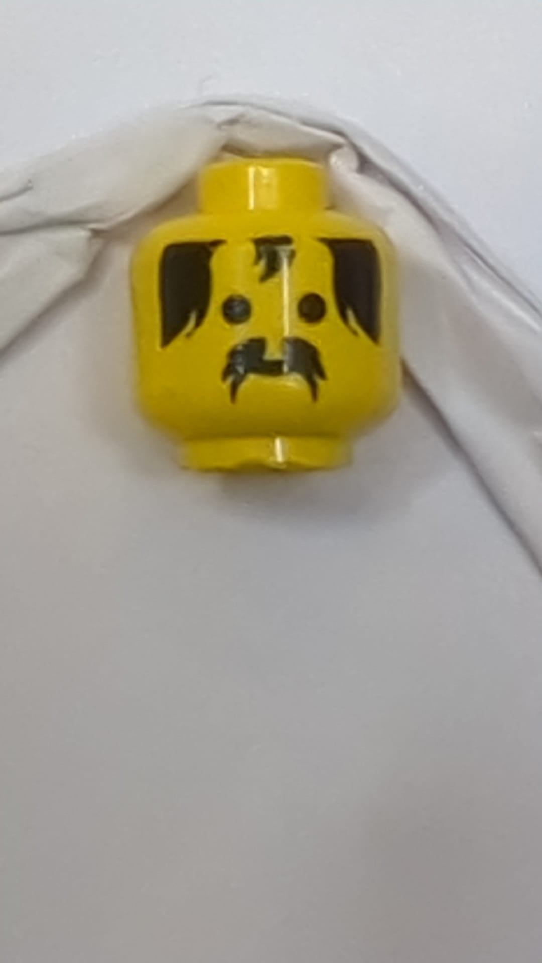 Minifigur, Kopf: Standardgrinsen mit schwarzem, buschigem Schnurrbart und Haarmuster gelb