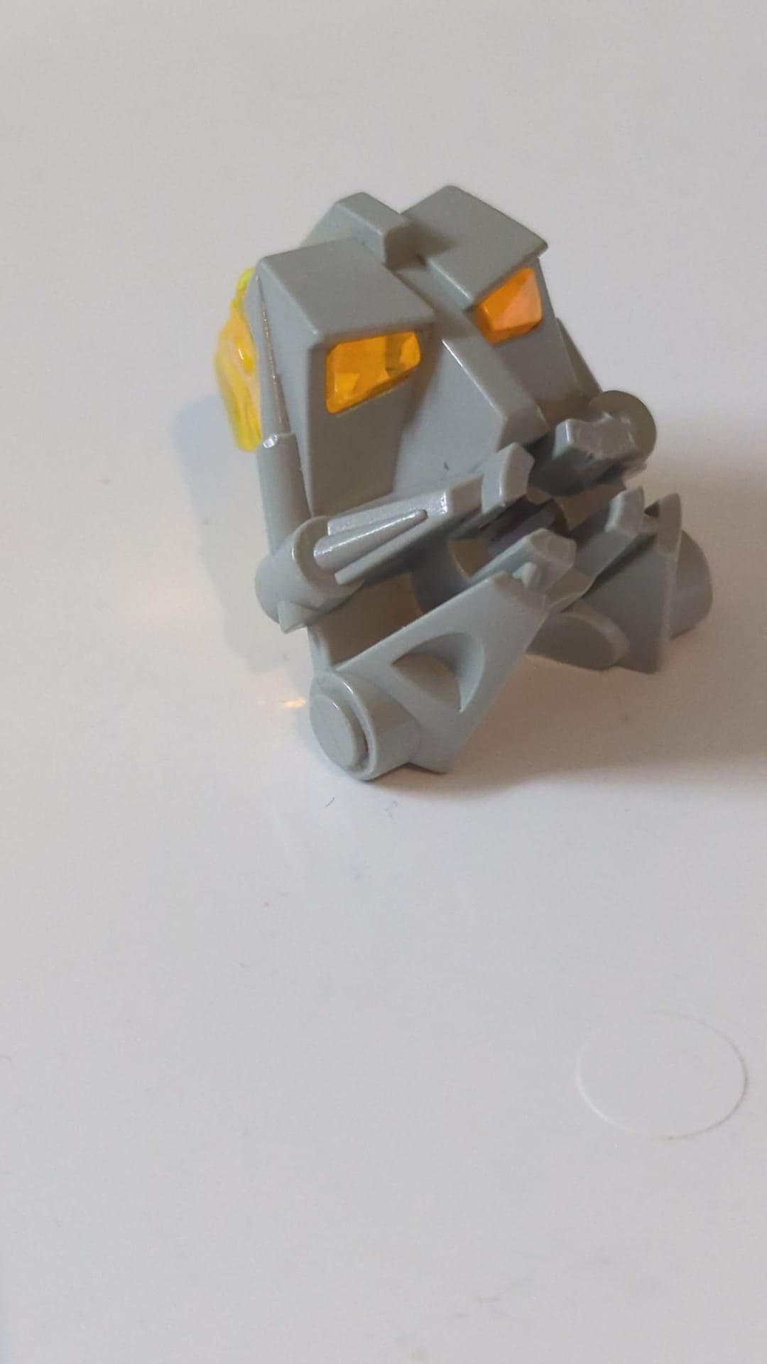 Bionicle Kopf-Verbindungsstein 3 x 4 x 1 2/3 mit transparent-neongelbem Augen-/Gehirn-Stab (32553 / 32554) althellgrau