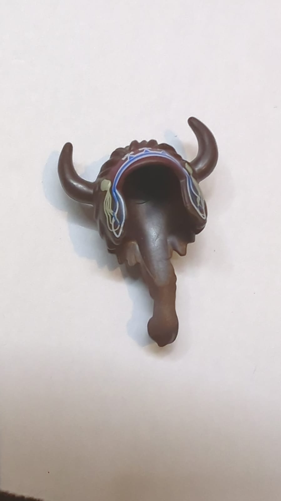 Minifigure, Headgear Headdress Indian Horned with Long Braided Hair and Tribal Headband with Tassels Pattern