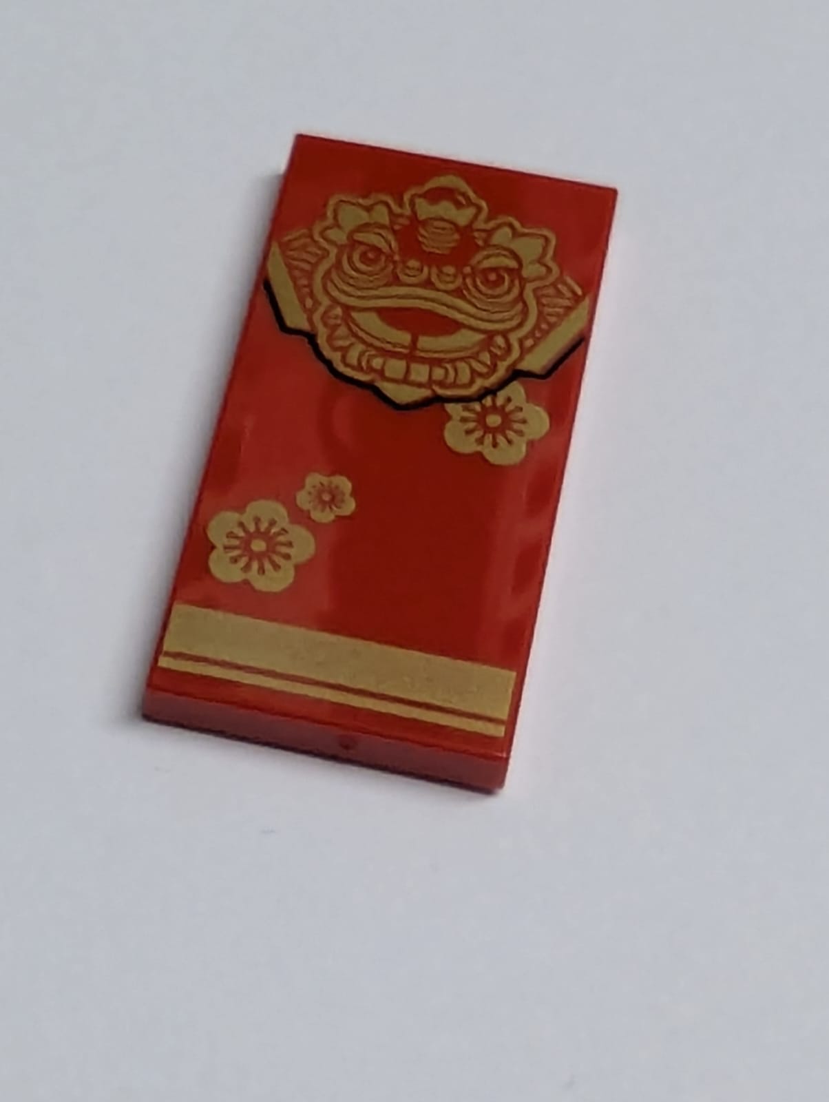 NEU Fliese 2x4 mit goldenem Chinesischem Neujahrsdrachen, Blumen- und Streifenmuster, rot