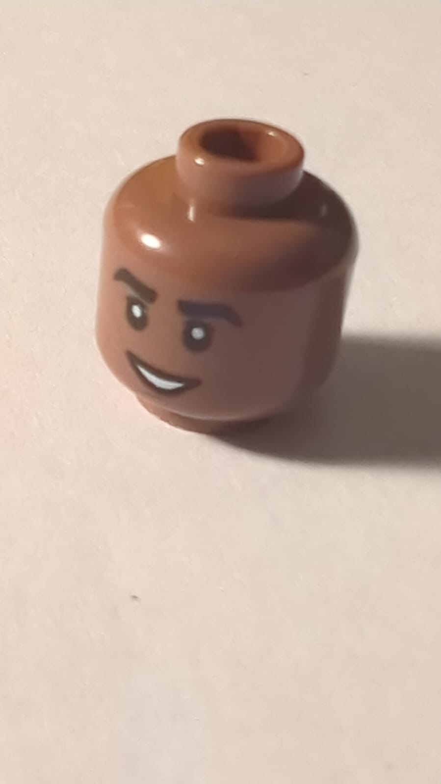 NEU Minifigure, Head Dual Sided Black Thick Eyebrows, Chin Dimple, Grin with Teeth / Scared Pattern - Hollow Stud