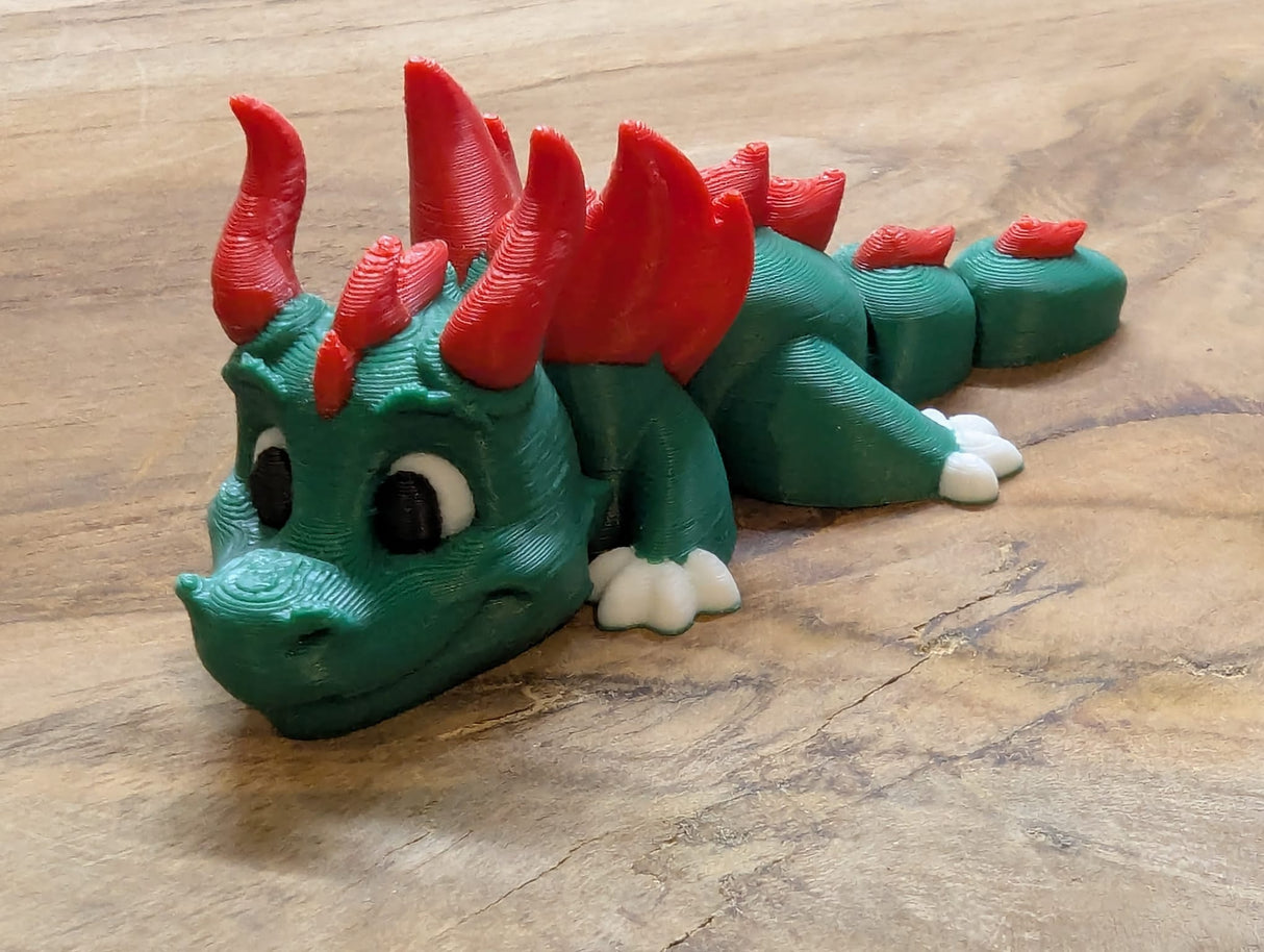 Flexibler Mini-Drache, freundlich 4farbig 3D grün/rot