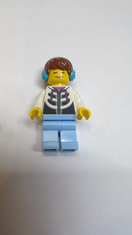 NEU weibliche Minifigur mit Kopfhörern, doppeltes Gesicht