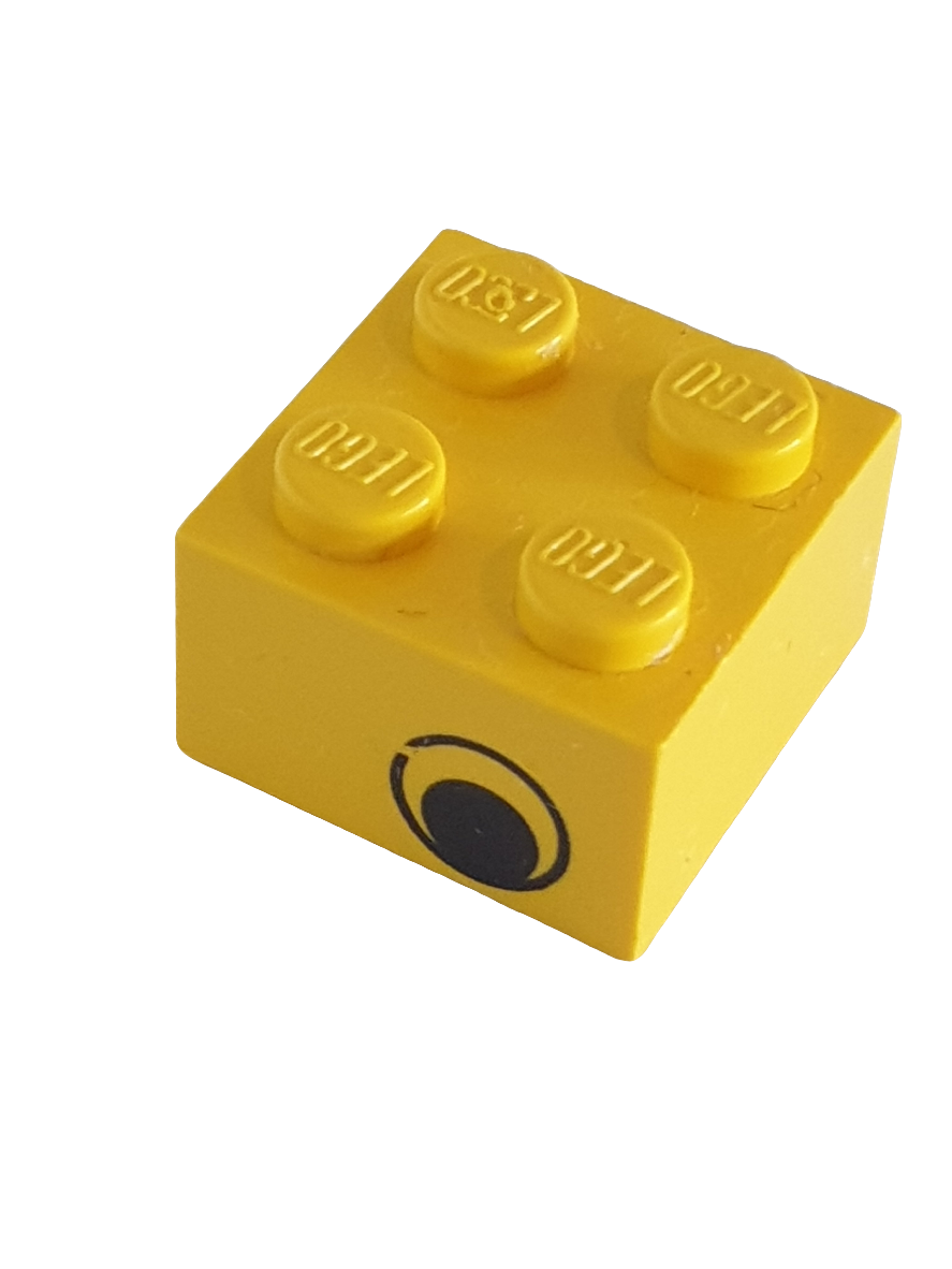 2x2 Stein bedruckt mit Auge beidseitig gelb