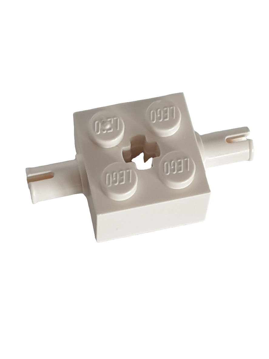 NEU Stein, modifiziert 2 x 2 mit Pins und Achsloch weiß