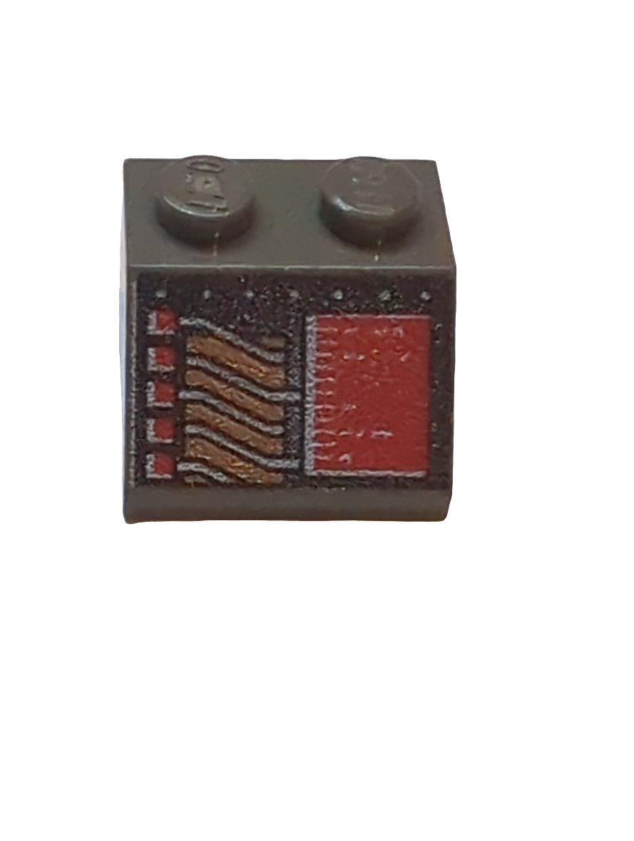 2x2 Dachstein 45° bedruckt mit Red Rectangle and Buttons, Copper and White Circuitry Pattern altdunkelgrau dark gray