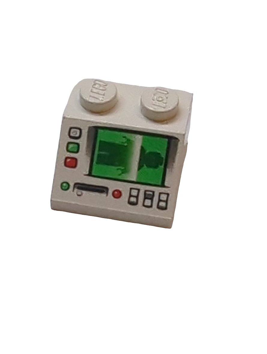 2x2 Dachstein 45° bedruckt mit Control Panel and Screen with Minifigure Scan Pattern weiß white