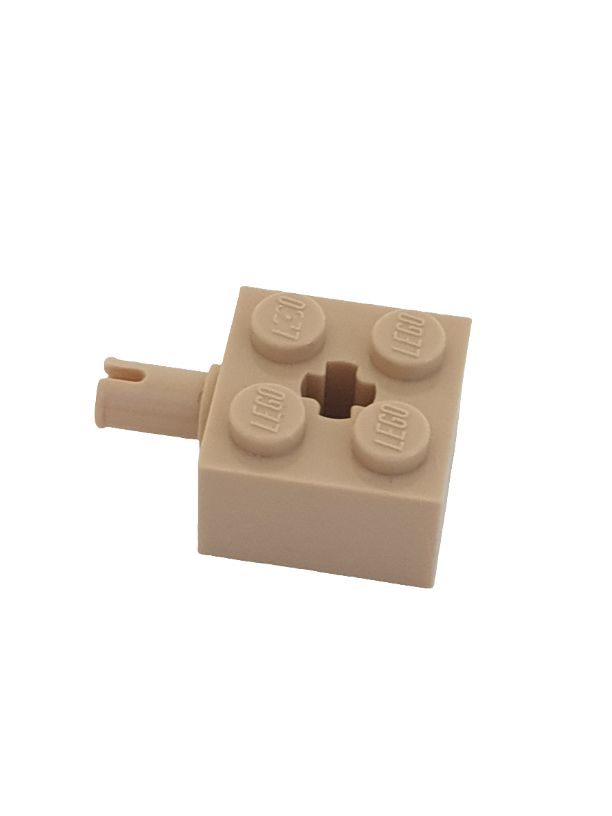 NEU Stein, modifiziert 2 x 2 mit Pin und Achsloch beige