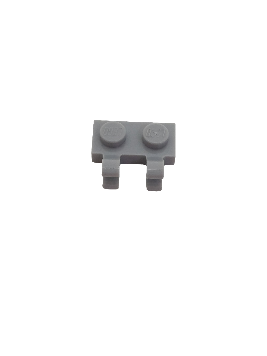 1x2 modifizierte Platte mit Clips O-Clips horizontal neuhellgrau