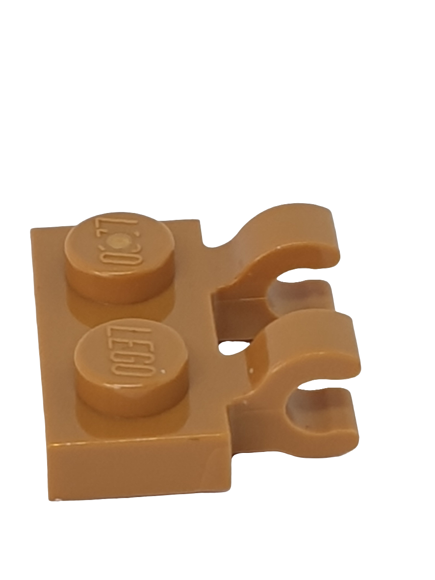 1x2 modifizierte Platte mit Clips O-Clips horizontal nougat medium nougat