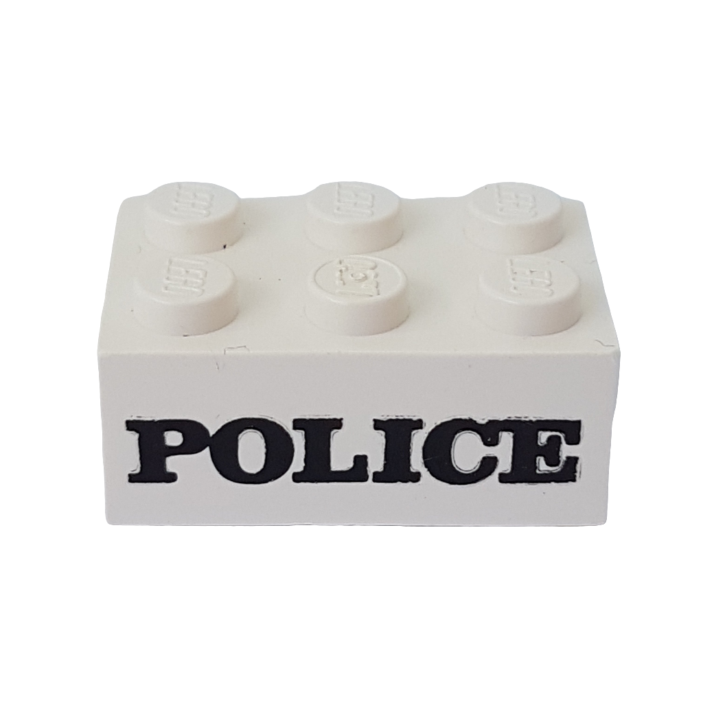 2x3 Stein bedruckt with Black 'POLICE' Serif Bold Pattern (Embossed) weiß white