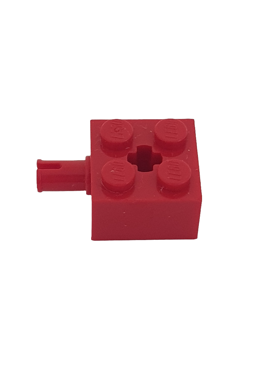 NEU Stein, modifiziert 2 x 2 mit Pin und Achsloch rot