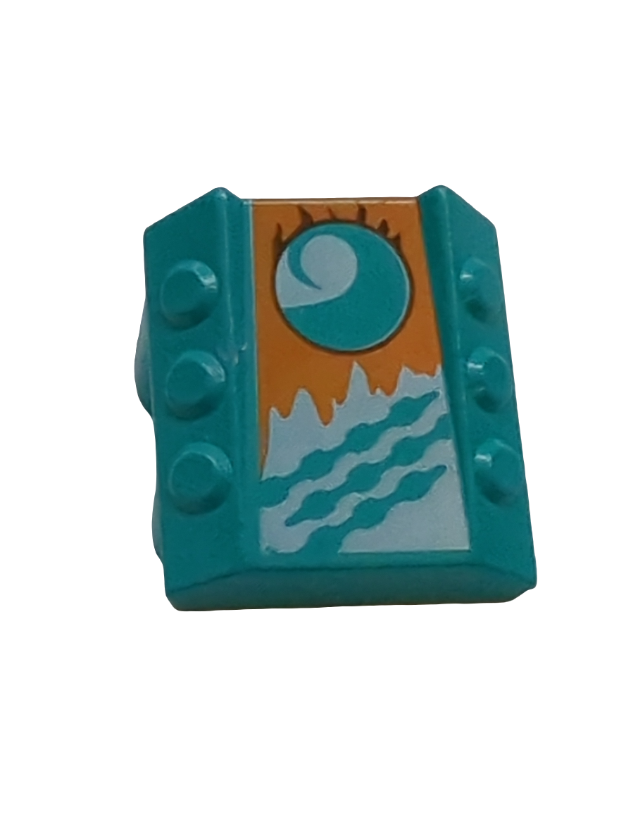 2x2 modifizierter Stein ohne Noppen with 6 Side Pistons Raised bedruckt mit Loopin Pattern türkis