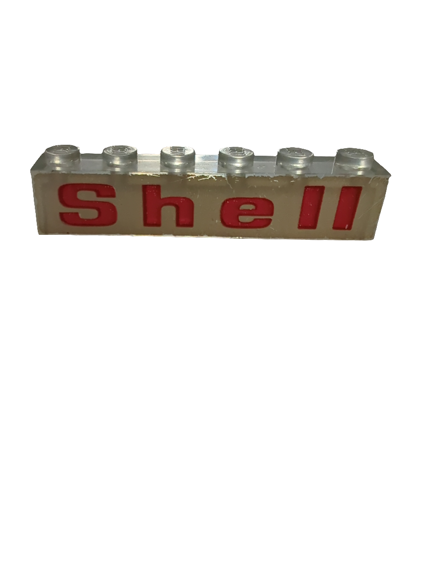 1x6 Stein ohne Tubes bedruckt with Red 'Shell' on White Background Pattern transparent weiss trans-clear