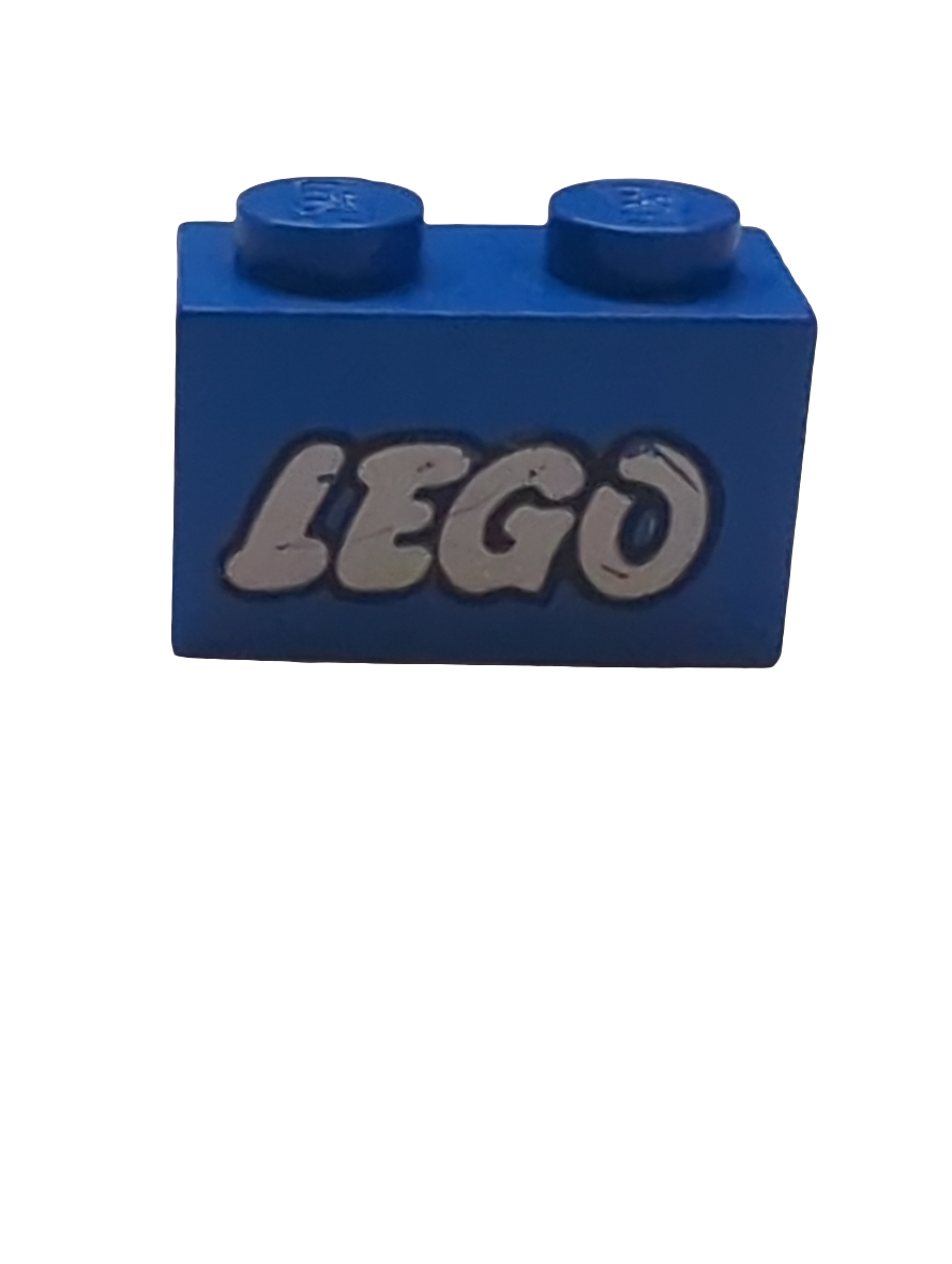 1x2 Stein bedruckt mit LEGO Logo Open O Style White with Black Outline Pattern blau blue
