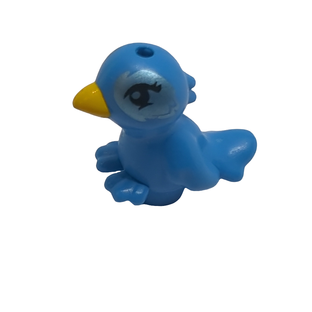 Bird, Friends / Elves with Bright Light Orange Beak and Metallic Light Blue Feathers Around Black Eyes Pattern (Cleo) dunkelazur dark azure