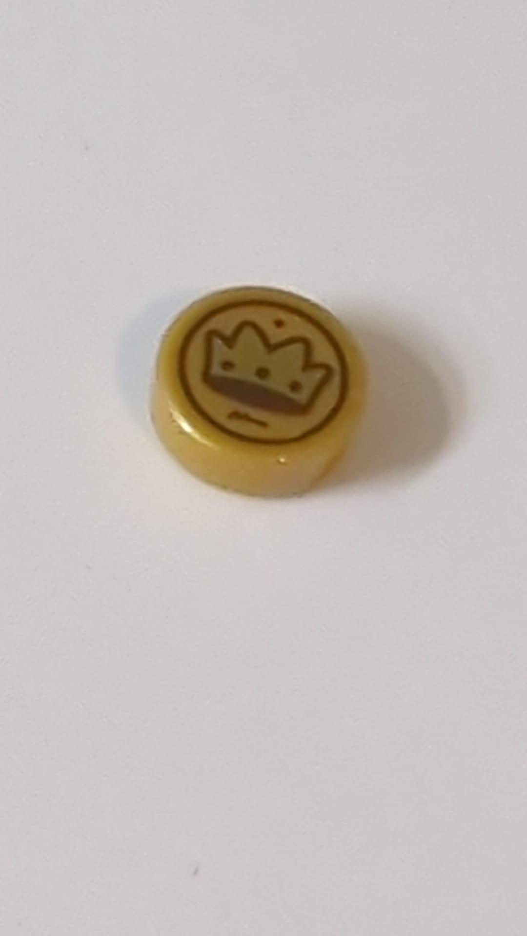 1x1 Fliese, rund mit Kronenmünzen-Motiv in Gold und Dunkelbraun pearlgold