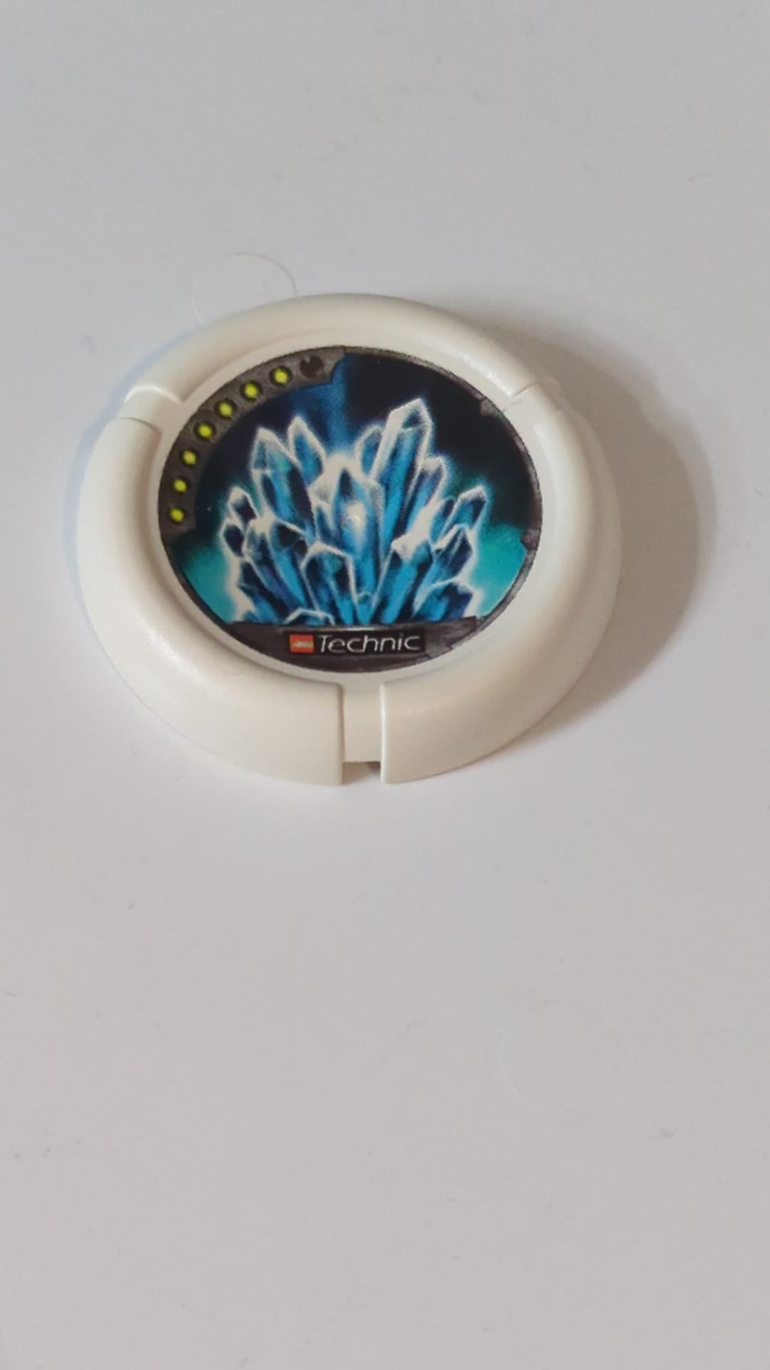 Wurfscheibe Disk mit Throwbot Ski / Slizer Ice 7 Noppen, LEGO Technic Logo und Kristallformationsmuster weiß