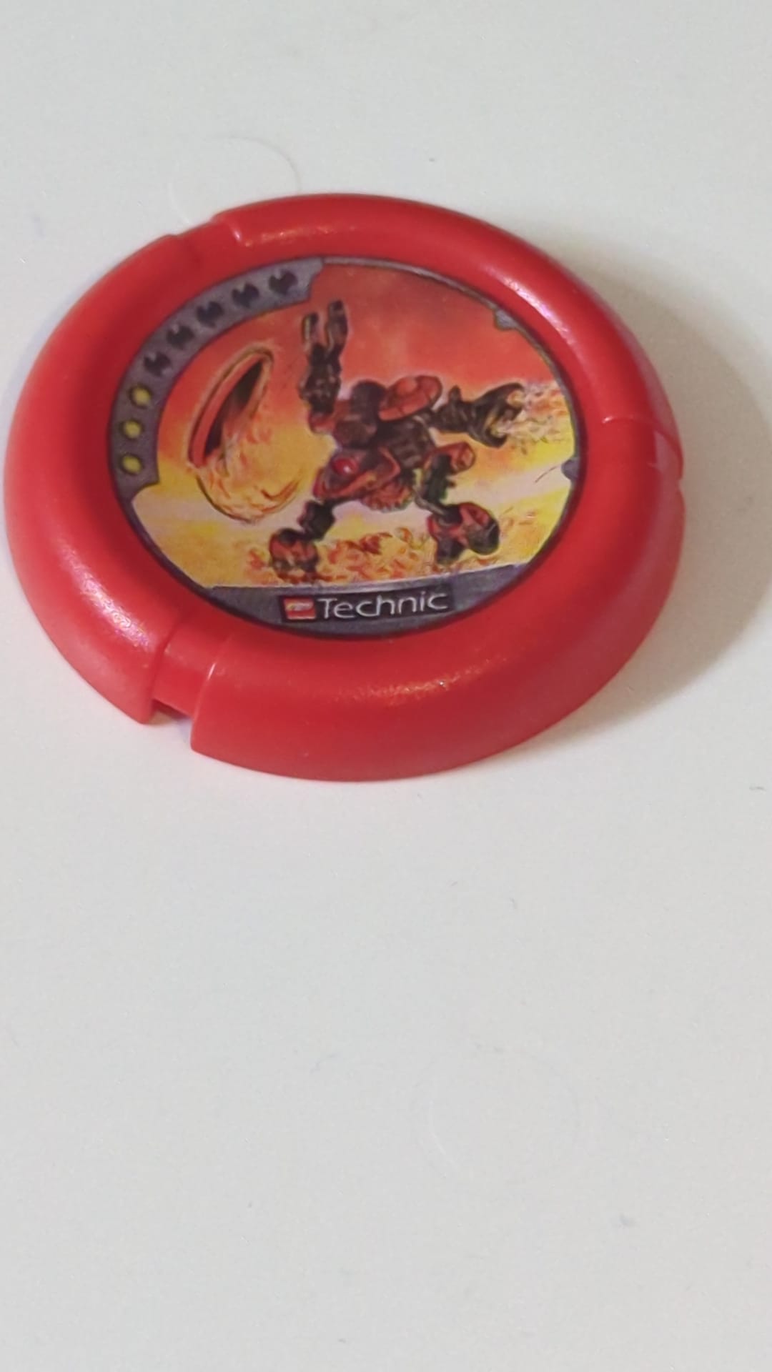 Wurfscheibe Disk mit Throwbot-Torch-/Slizer-Fire-Symbol (3 Punkte), LEGO Technic Logo und Roboter-Wurfscheiben-Muster rot