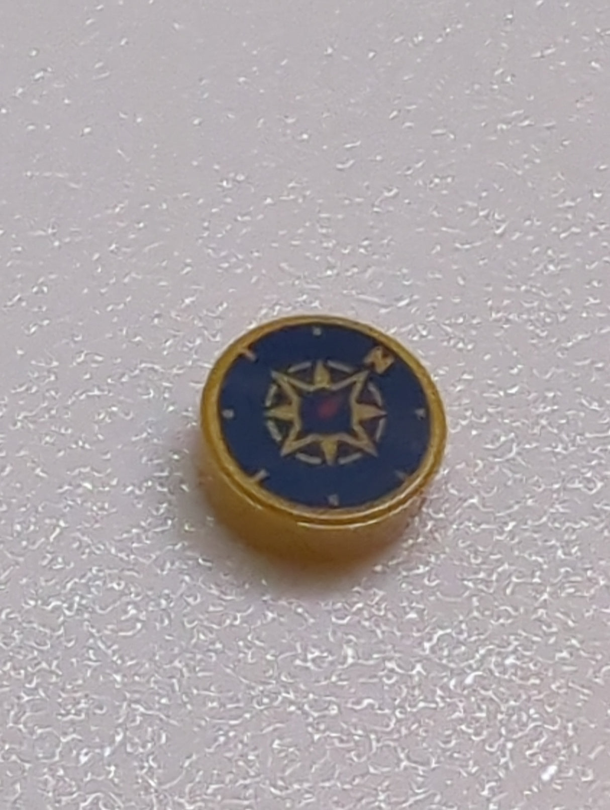 NEU Tile, Round 1 x 1 with Dark Blue Compass Rose and Red Needle Pattern pearlgold pearl gold