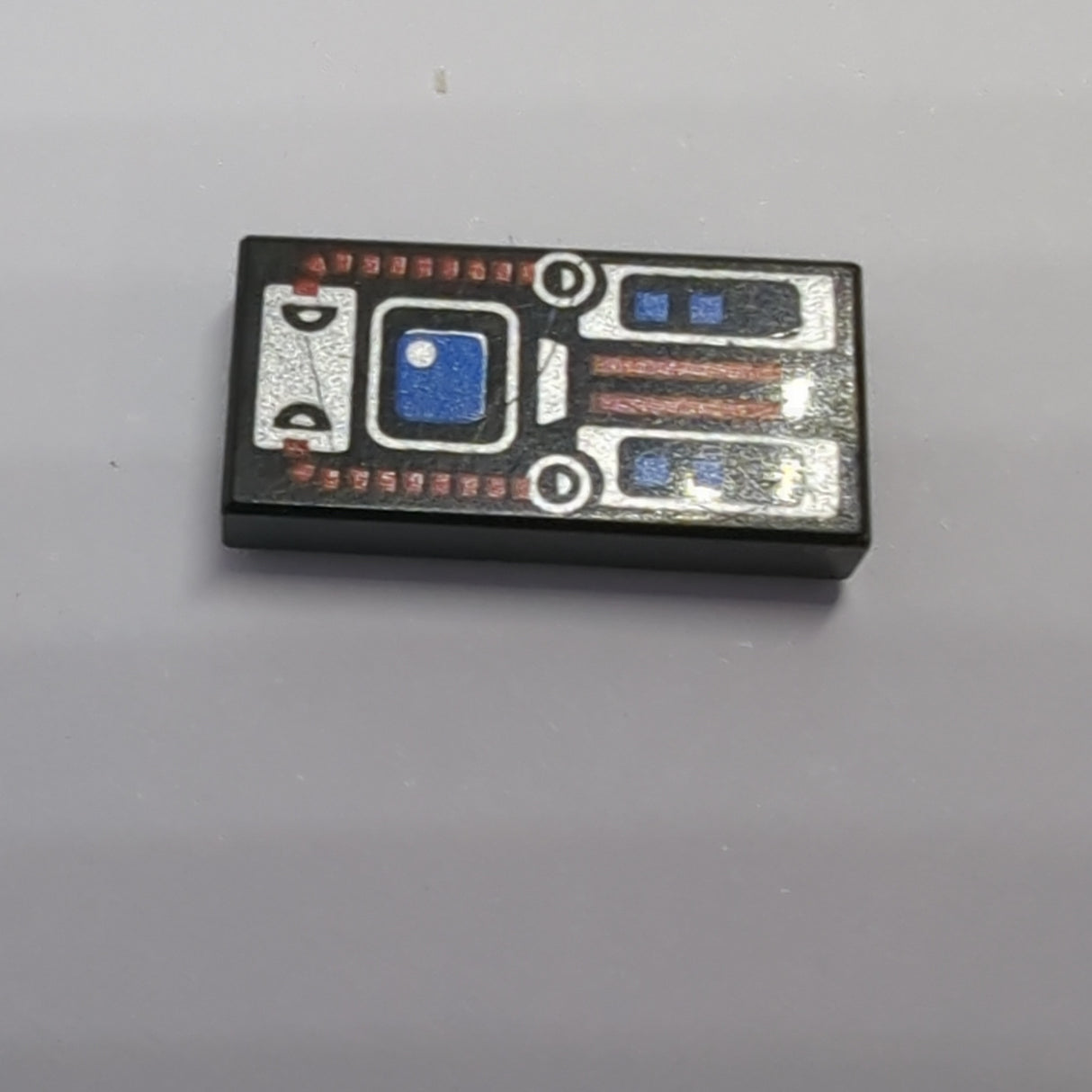 1x2 Fliese bedruckt with Spyrius Blue Screen, Silver and Red Panel Pattern schwarz black