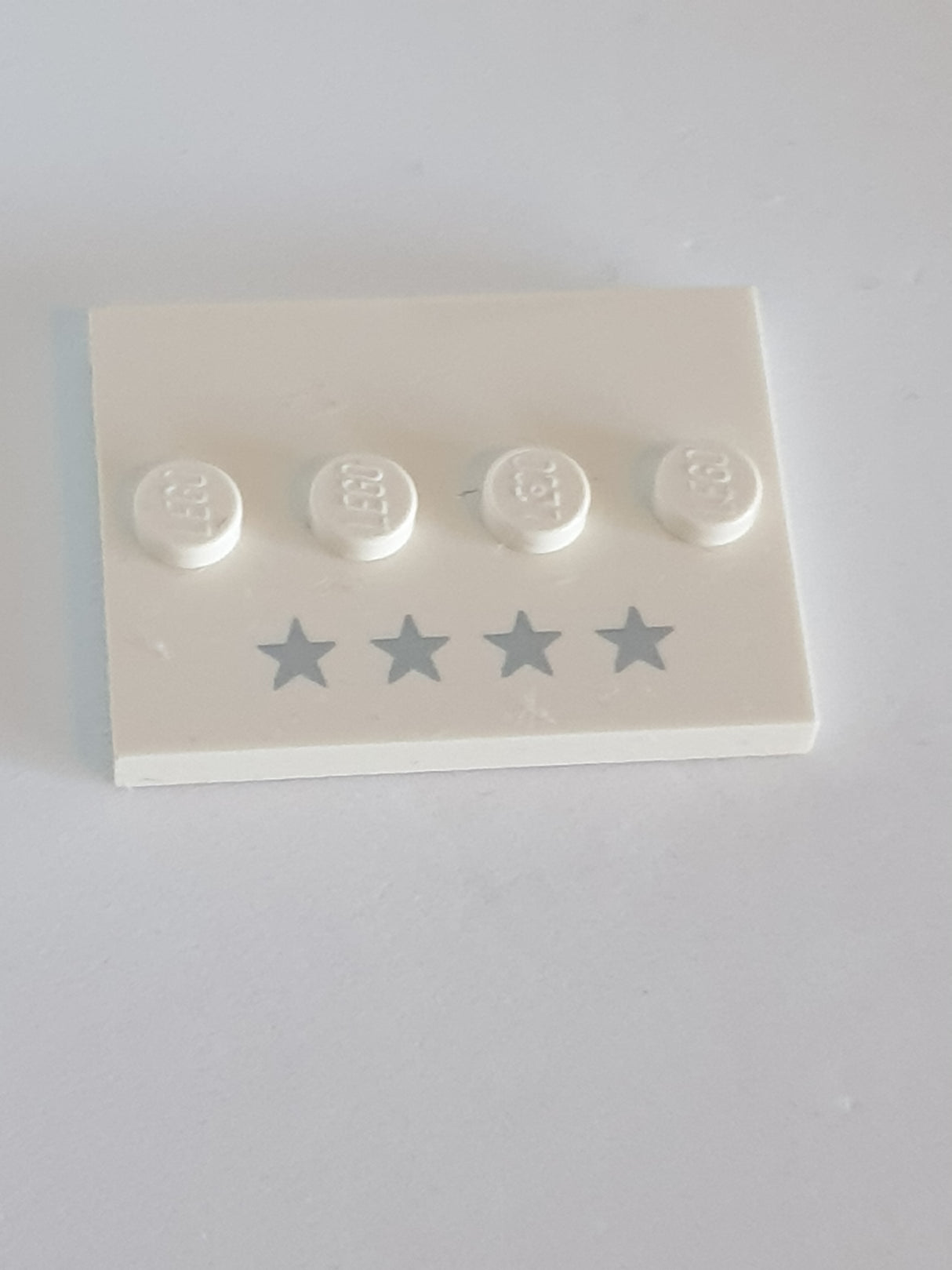 3x4 modifizierte Fliese Mittelnoppen bedruckt mit 4 silbernen Sternen weiß white