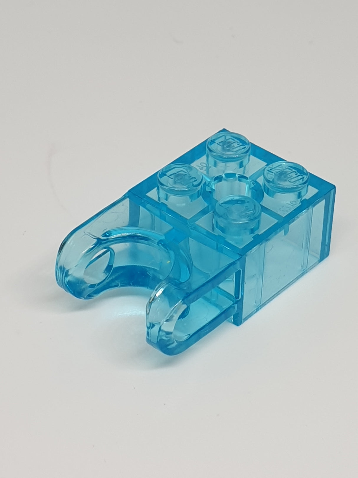 2x2 Technikstein mit Achsloch und Kugelhalter transparent hellblau trans light blue