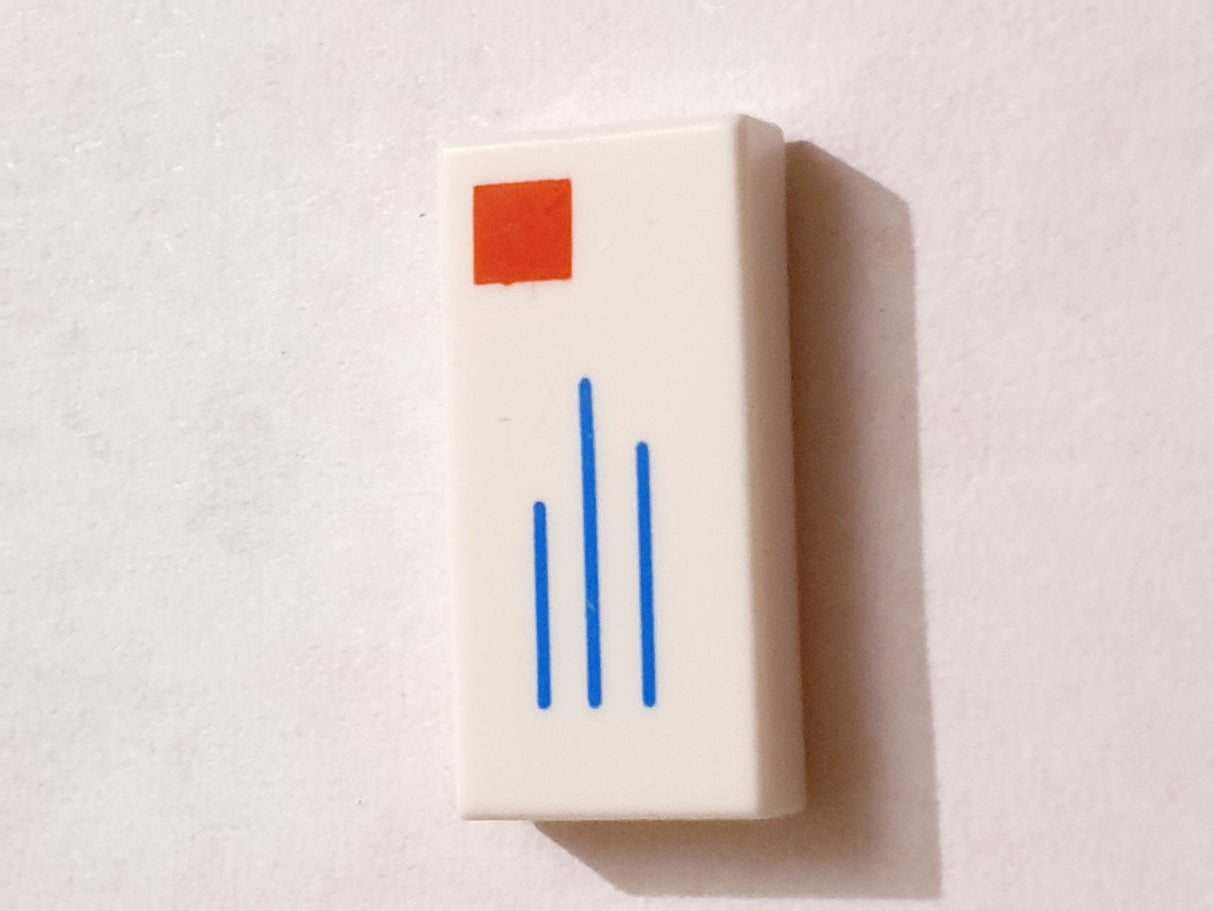 1x2 Fliese bedruckt  with Blue Lines and Red Square Pattern (Mail Envelope with Stamp)