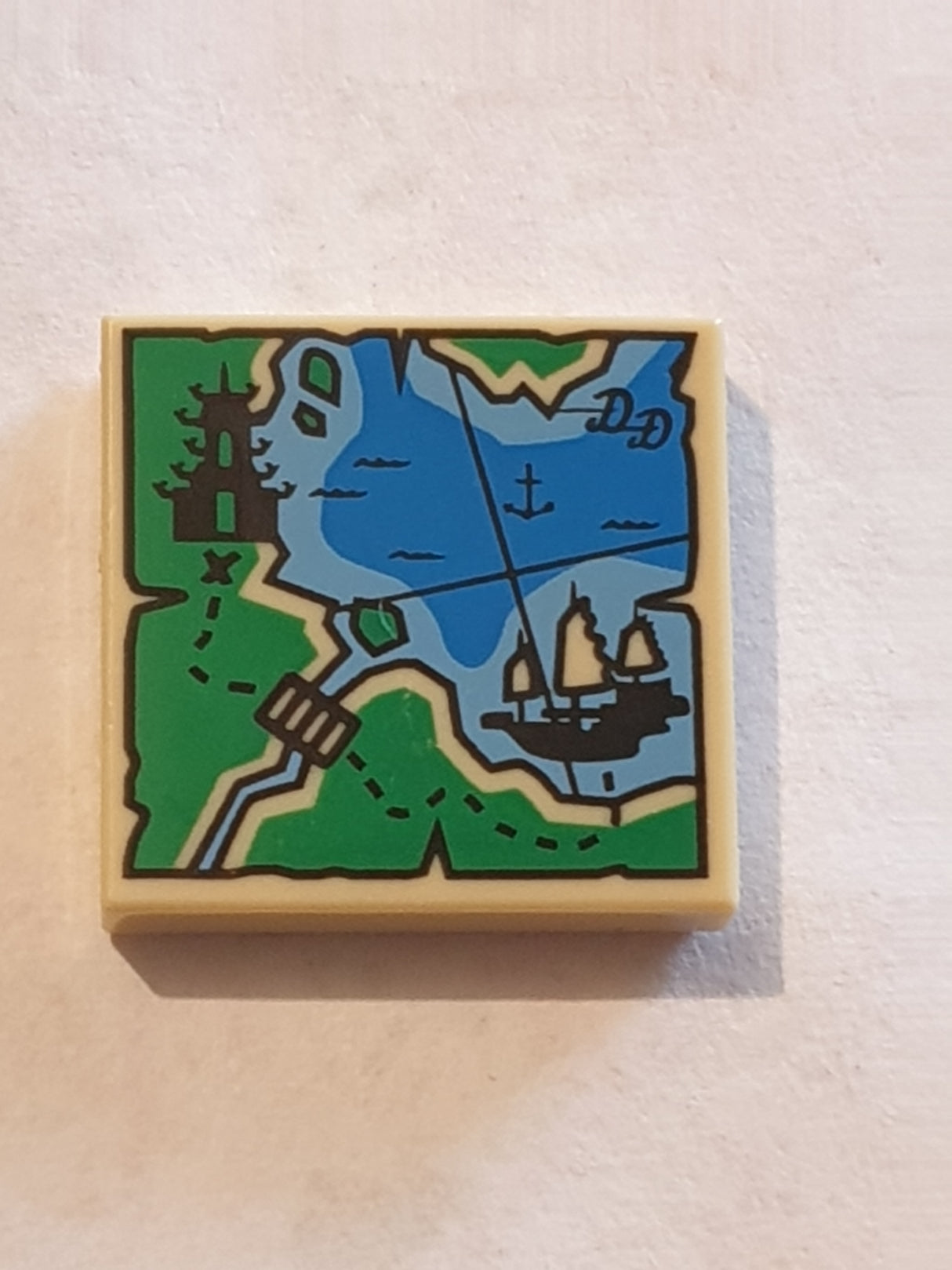 2x2 Fliese bedruckt with Map Ninjago with Pagoda and Ship Pattern