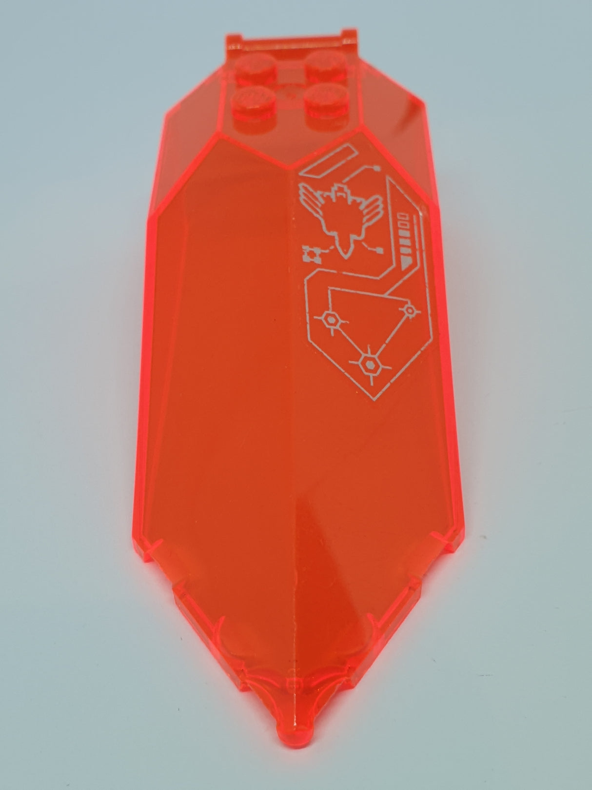 10x4x2 1/3 Cockpit bedruckt Canopy Pointed with Bar Handle with Silver Circuitry Pattern (Sticker) - Set 70351 transparent neonorange