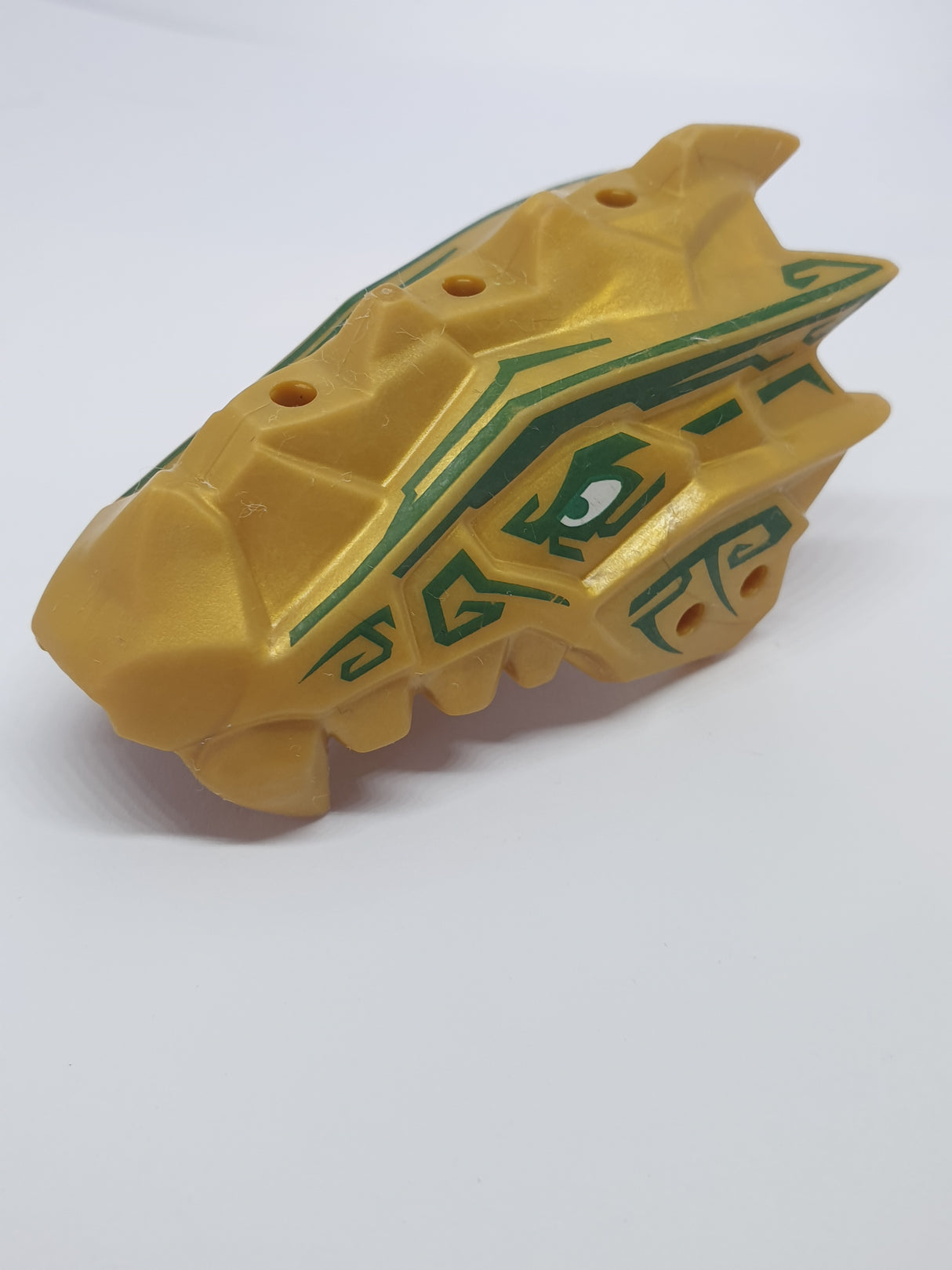 Ninjago bedruckt Dragon Head Upper Jaw Spiny with Dark Green Stripes Pattern pearlgold pearl gold