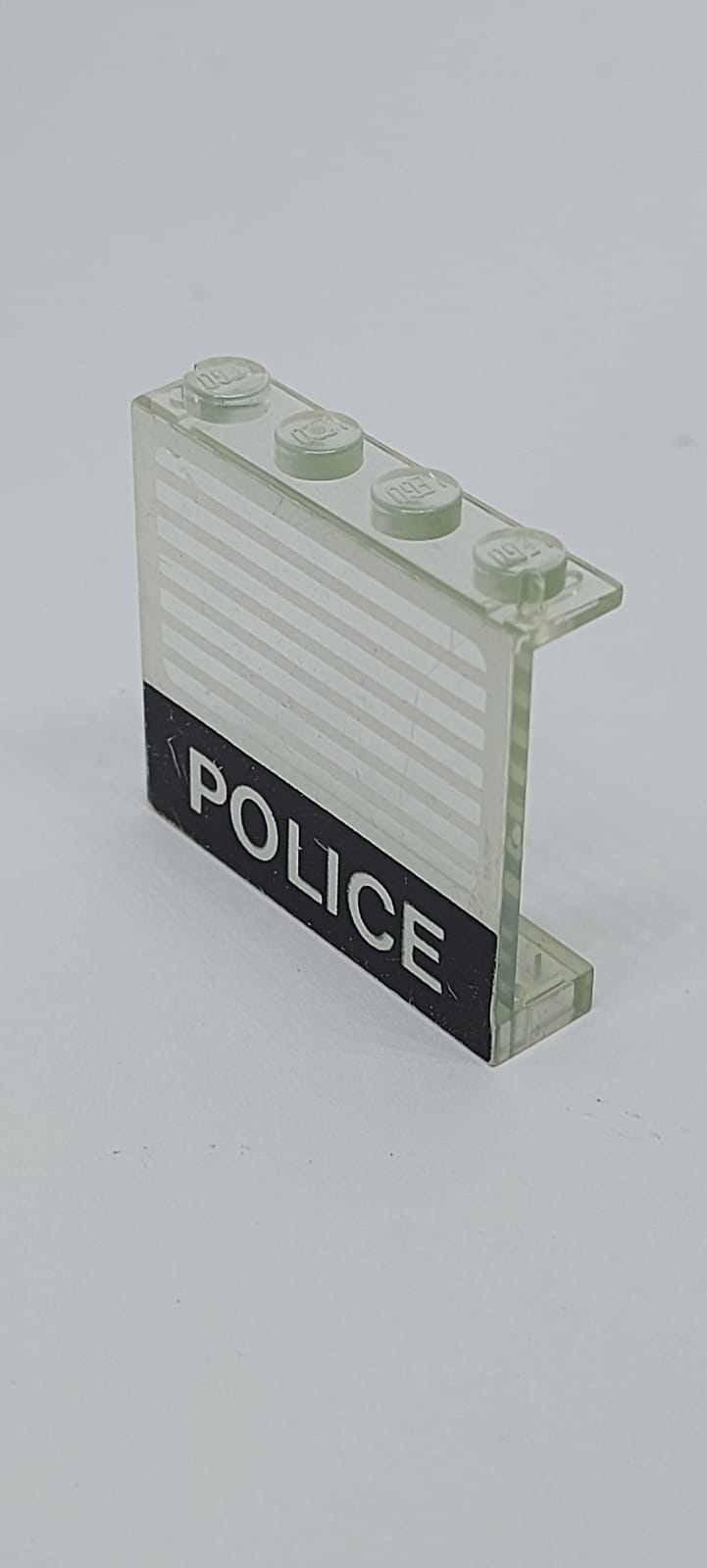 1x4x3 Wandelement Paneel ohne Seitenstützen geschlossene Noppen bedruckt with Black 'POLICE' Bar and White Stripes Pattern transparent weiß trans clear