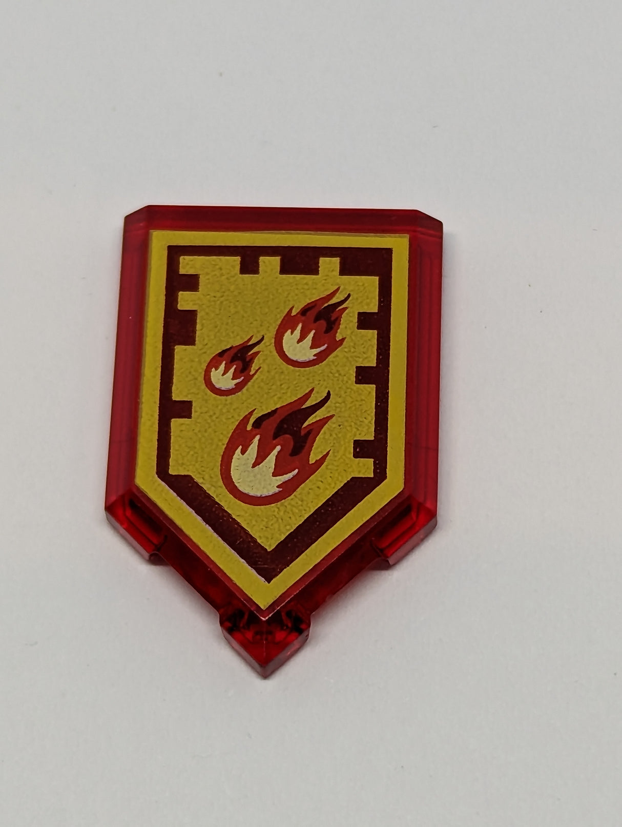 2x3 Fliese modifiziert Pentagon Fünfeck bedruckt with Nexo Power Shield Pattern - Incinerate transparent rot trans-red