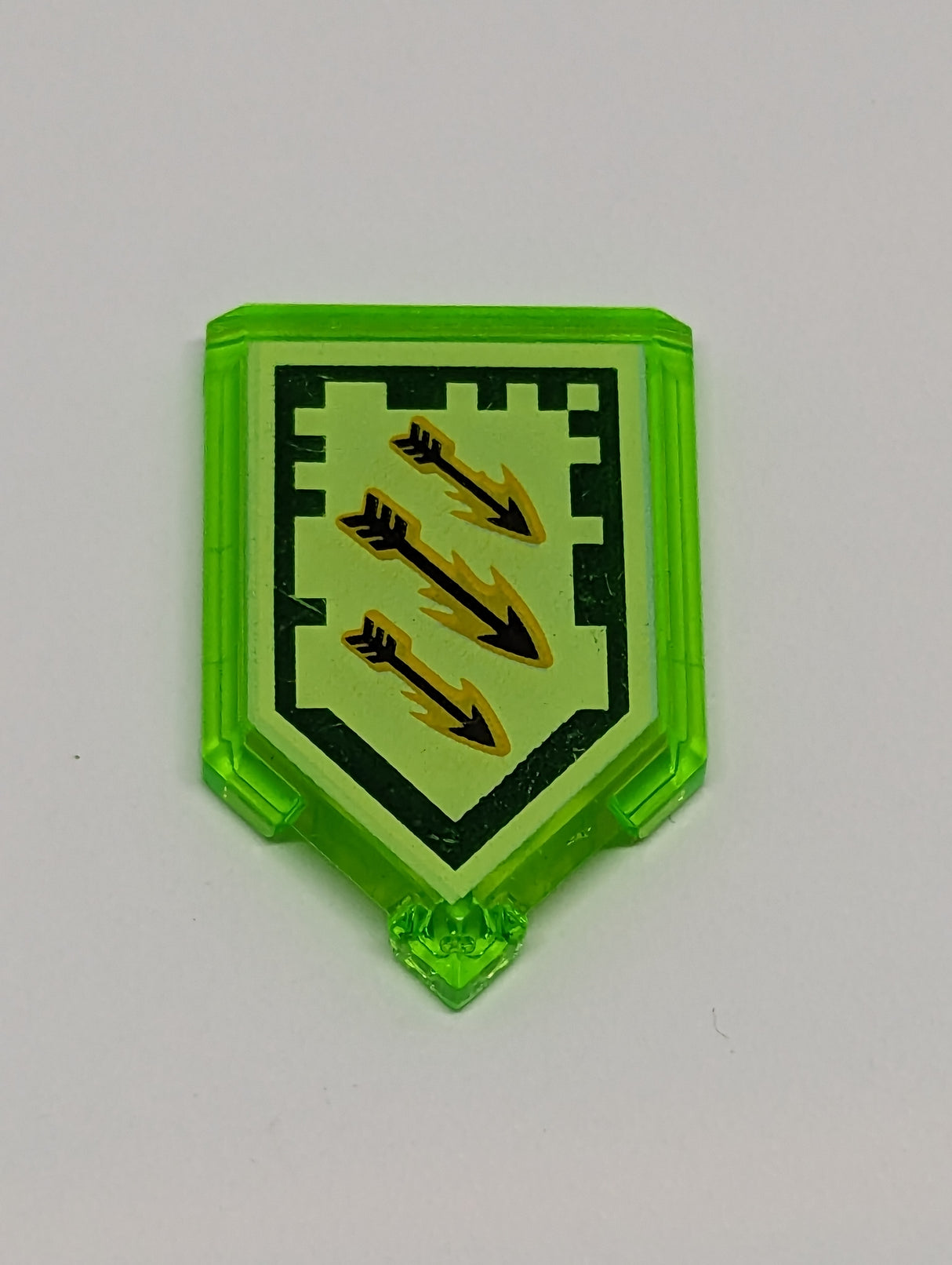 2x3 Fliese modifiziert Pentagon Fünfeck bedruckt with Nexo Power Shield Pattern - Arrow Strike transparent mediumgrün trans bright green trans-bright green