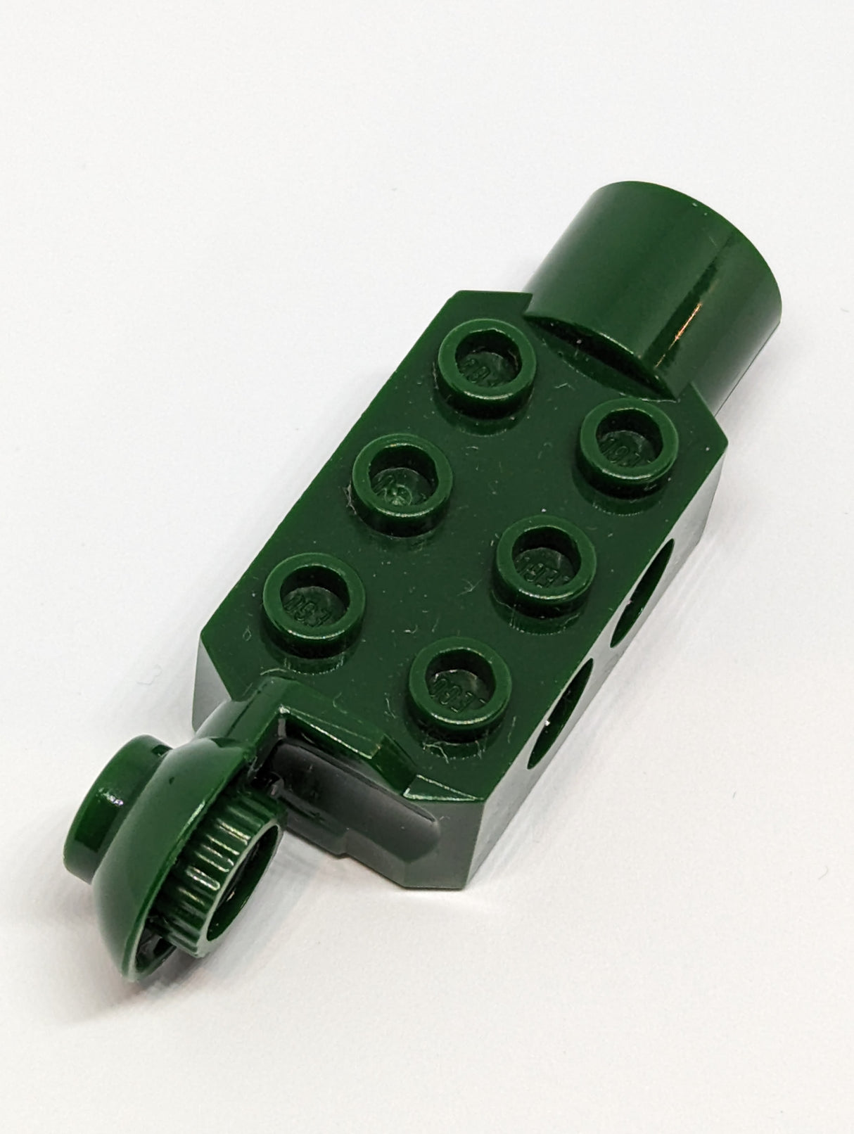 2x3 Technik Stein modifiziert mit Pinloch, Drehgelenkkugel halb (vertikale Oberseite), Drehgelenkpfanne dunkelgrün dark green