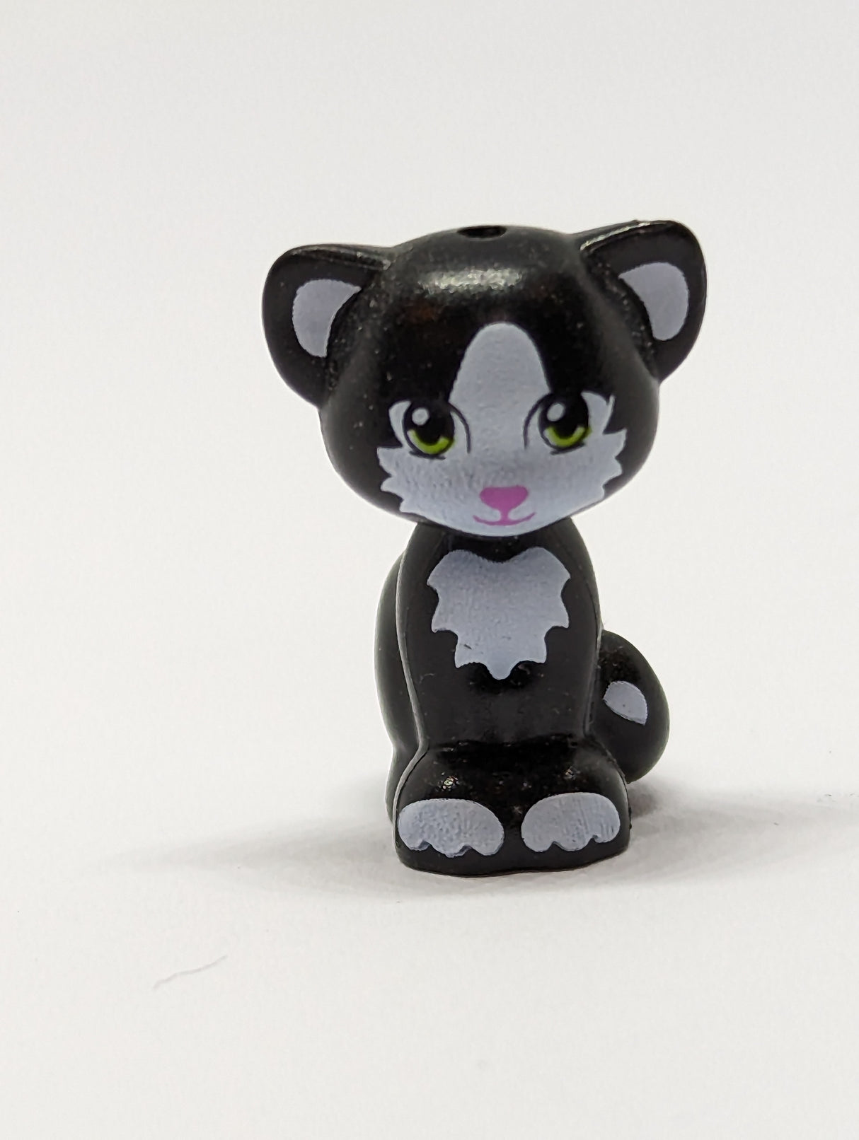 Katze, Friends / Elves, sitzend mit lindgrünen Augen, Pink Nase, weiss bedruckt, (Felix / Lucifer), schwarz black