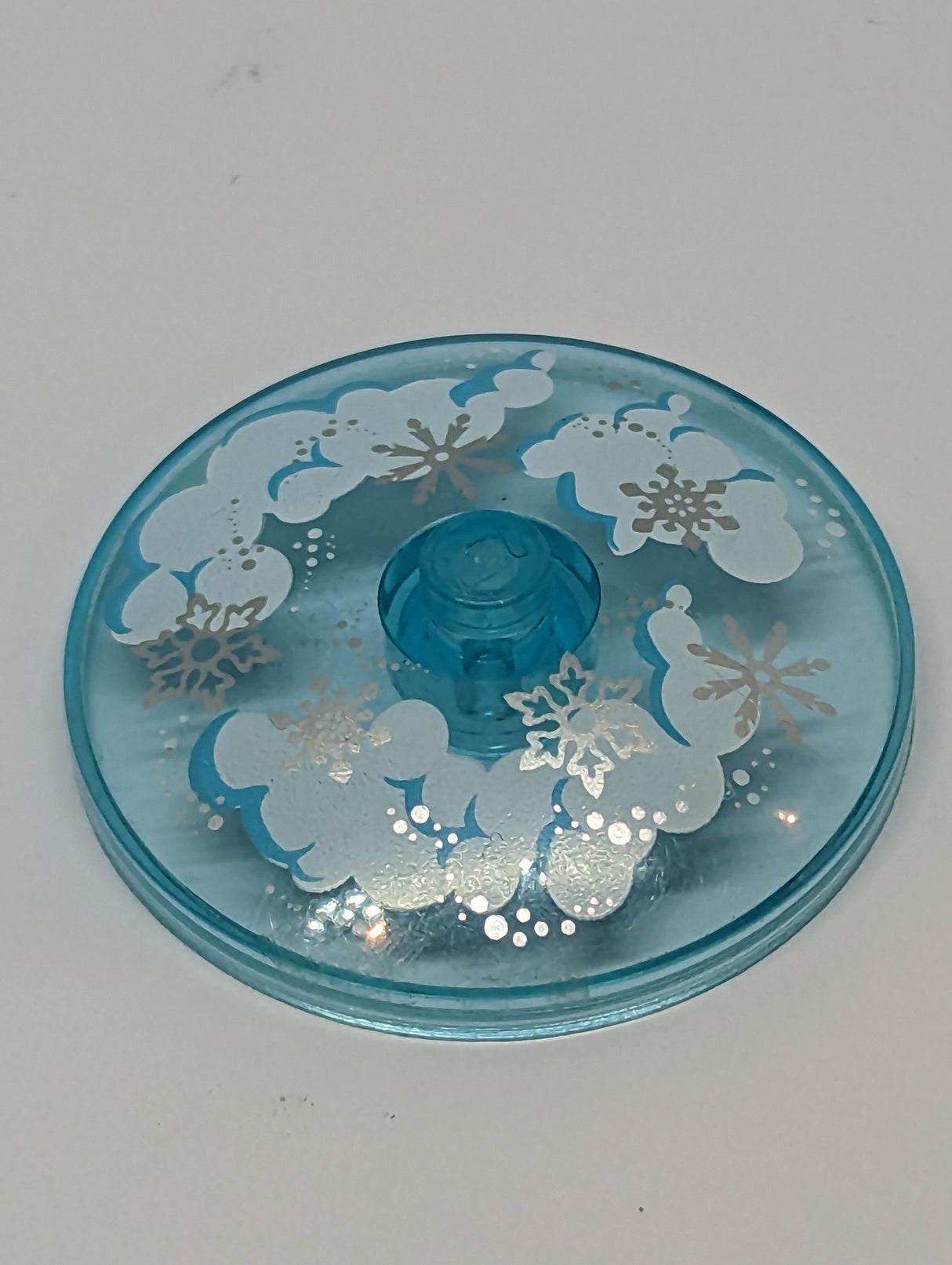 4x4 Satschüssel Ø32x6,4 bedruckt with Solid Stud with Clouds and Snowflakes Pattern transparent hellblau trans light blue trans-light blue