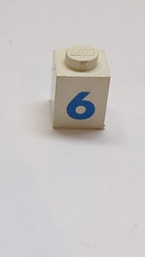 1x1 Stein mit blauem Zahlenmuster 6  Fettschrift weiß