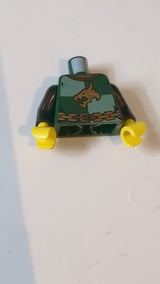 Torso Castle Kingdoms Goldener Drachenkopf und Kettengürtel auf sandgrünem und dunkelgrünem Viertelmuster / Schwarze Arme / Gelbe Hände dunkelgrün