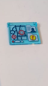 1x4x3 Glas für Fenster- Öffnung mit Karte, Minifiguren-Silhouette und Ausrufezeichenmuster transparent hellblau