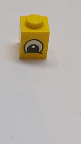 1x1 Stein mit schielendem Auge, schwarz-weißes schlichtes Muster gelb