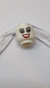 Minifigur, Kopf doppelseitig, weiblich, graue Augen und Lidschatten, rote Lippen, offenes Lächeln / entblößte Zähne, wütendes Muster "Harley Quinn" weiß