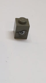 1x1 Stein mit wütendem schwarzen Augenbrauen- und weißem linken Augenmuster altdunkelgrau