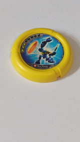 Wurfscheibe Disk mit Throwbot-Scuba-/Slizer-Sub-3-Pips-Motiv, LEGO Technic Logo und Roboter-Wurfscheiben-Muster gelb