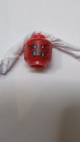 Minifigur, Kopf doppelseitig: Alien-Schlange mit schwarzen Wellenlinien, 2 roten Augen und 2 weißen Reißzähnen / 1 rotes Auge und 2 weiße untere Reißzähne an der Seite rot