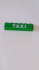 1x6 Stein ohne Bodenrohre mit weißem „TAXI“-Muster transparent grün