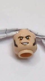 Minifigur, Kopf, schwarze Koteletten und schiefes Lächeln, Muster „Jesus“ hellnougat (fleischfarben)